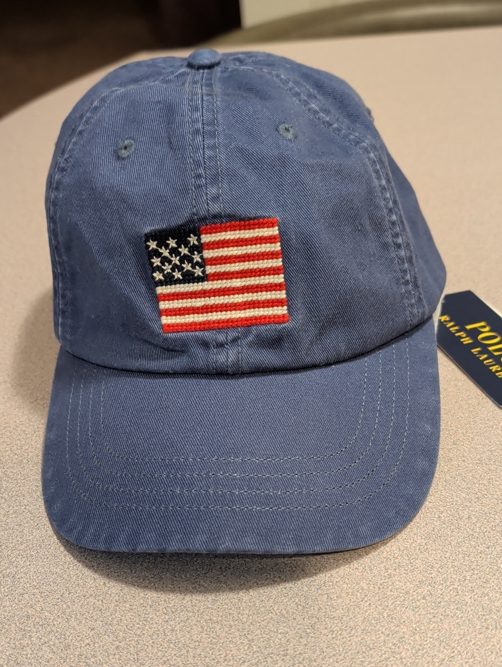 Ralph Lauren Navy Baseball Cap with  Embroidered American Flag Patch NWT